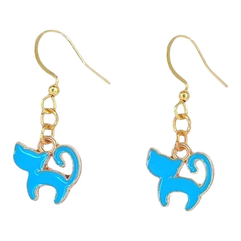 Dainty Blue Cat Earrings Fashion Jewelry Dangle Animal Pet Kitty